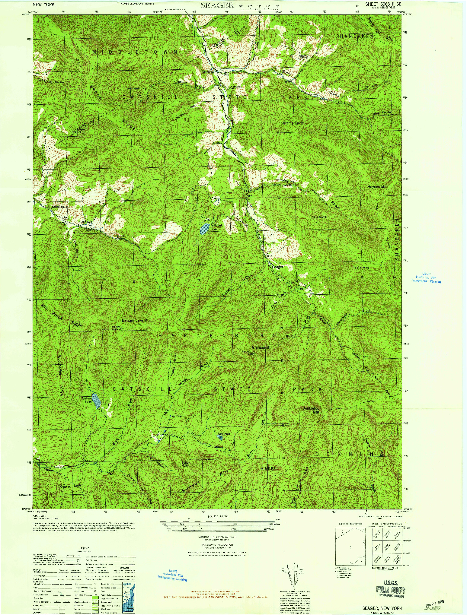 USGS 1:24000-SCALE QUADRANGLE FOR SEAGER, NY 1946