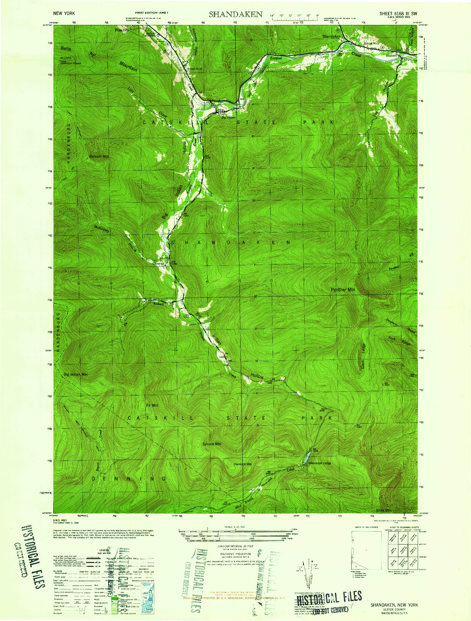 USGS 1:24000-SCALE QUADRANGLE FOR SHANDAKEN, NY 1946