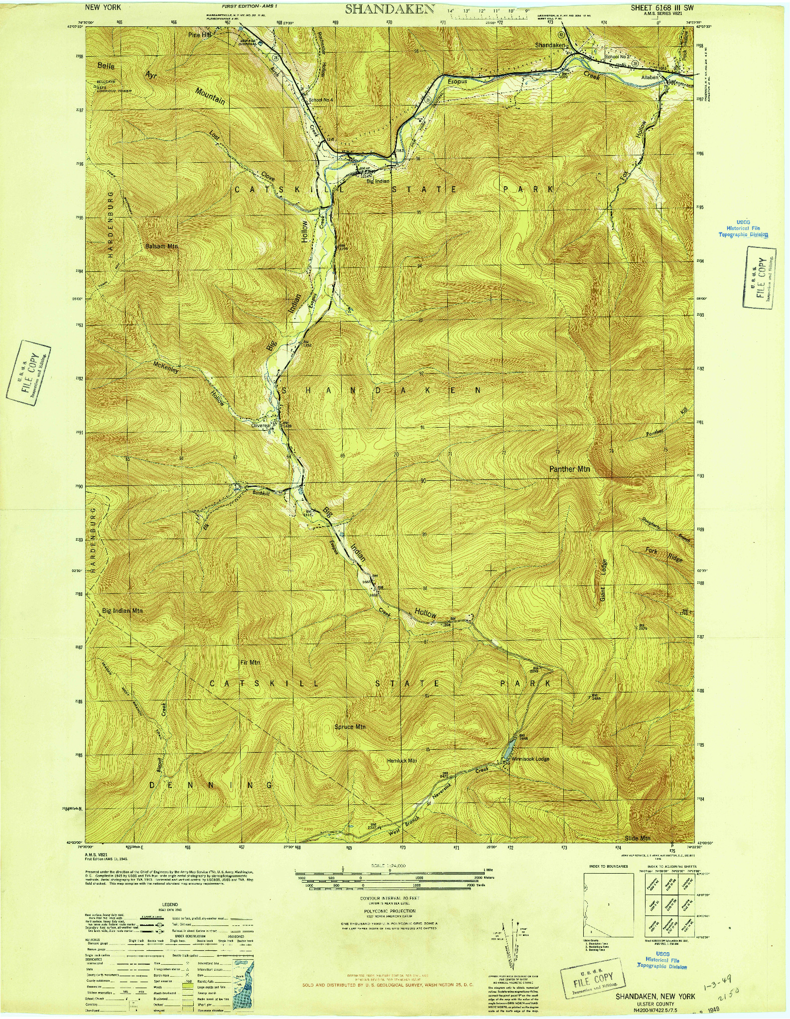 USGS 1:24000-SCALE QUADRANGLE FOR SHANDAKEN, NY 1946