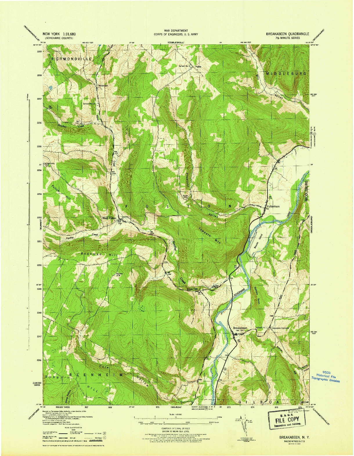 USGS 1:31680-SCALE QUADRANGLE FOR BREAKABEEN, NY 1946