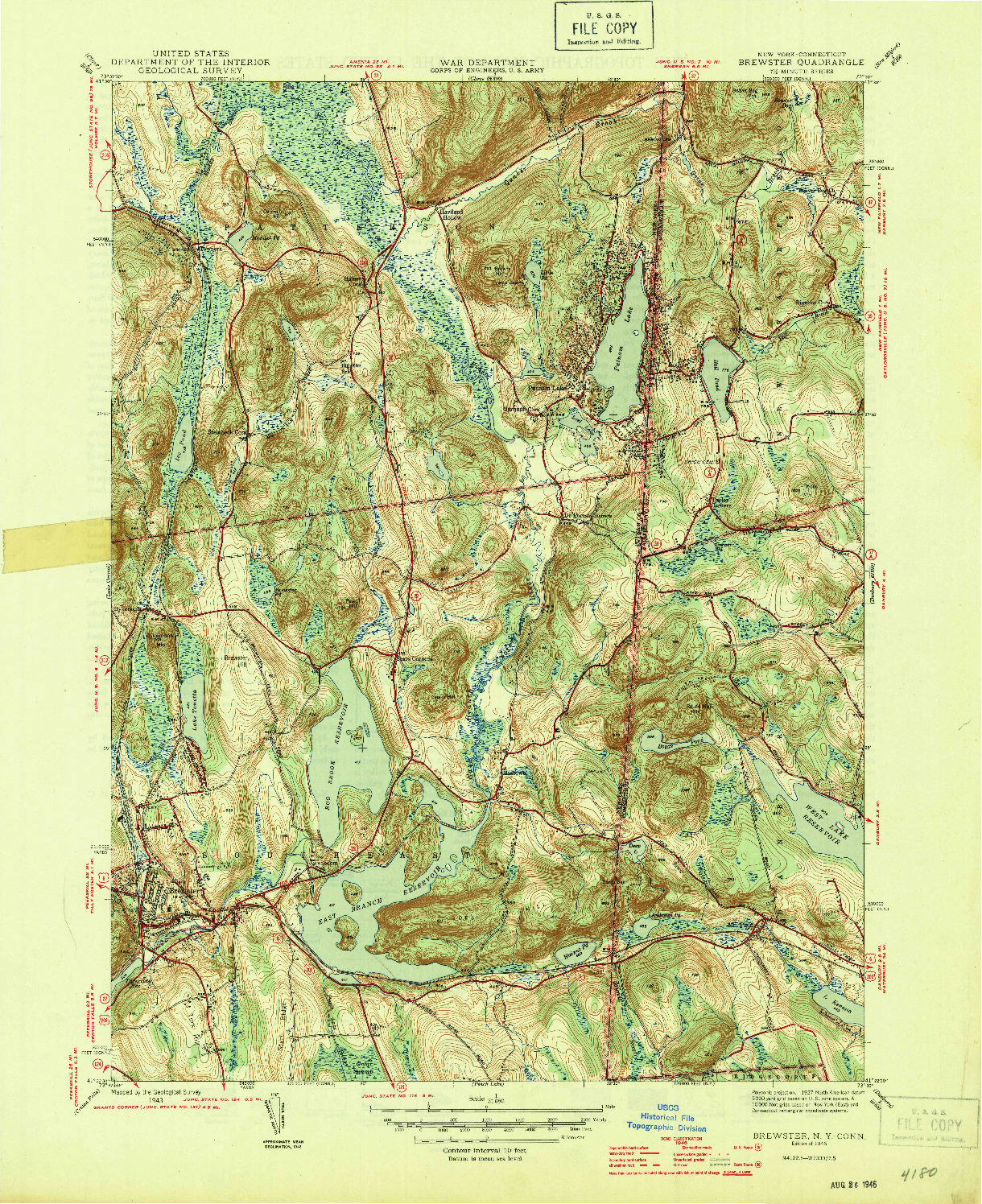 USGS 1:31680-SCALE QUADRANGLE FOR BREWSTER, NY 1946