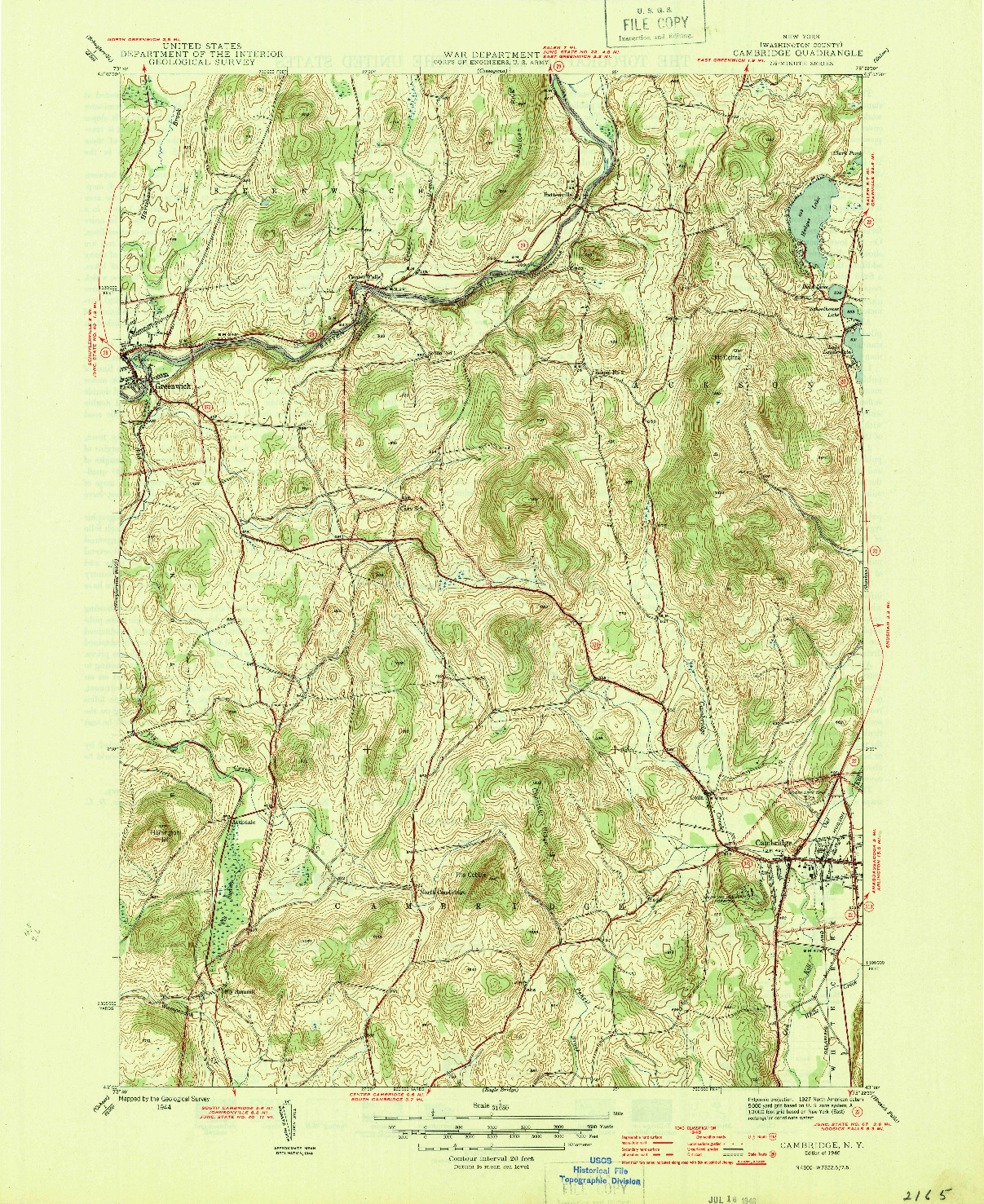 USGS 1:31680-SCALE QUADRANGLE FOR CAMBRIDGE, NY 1946