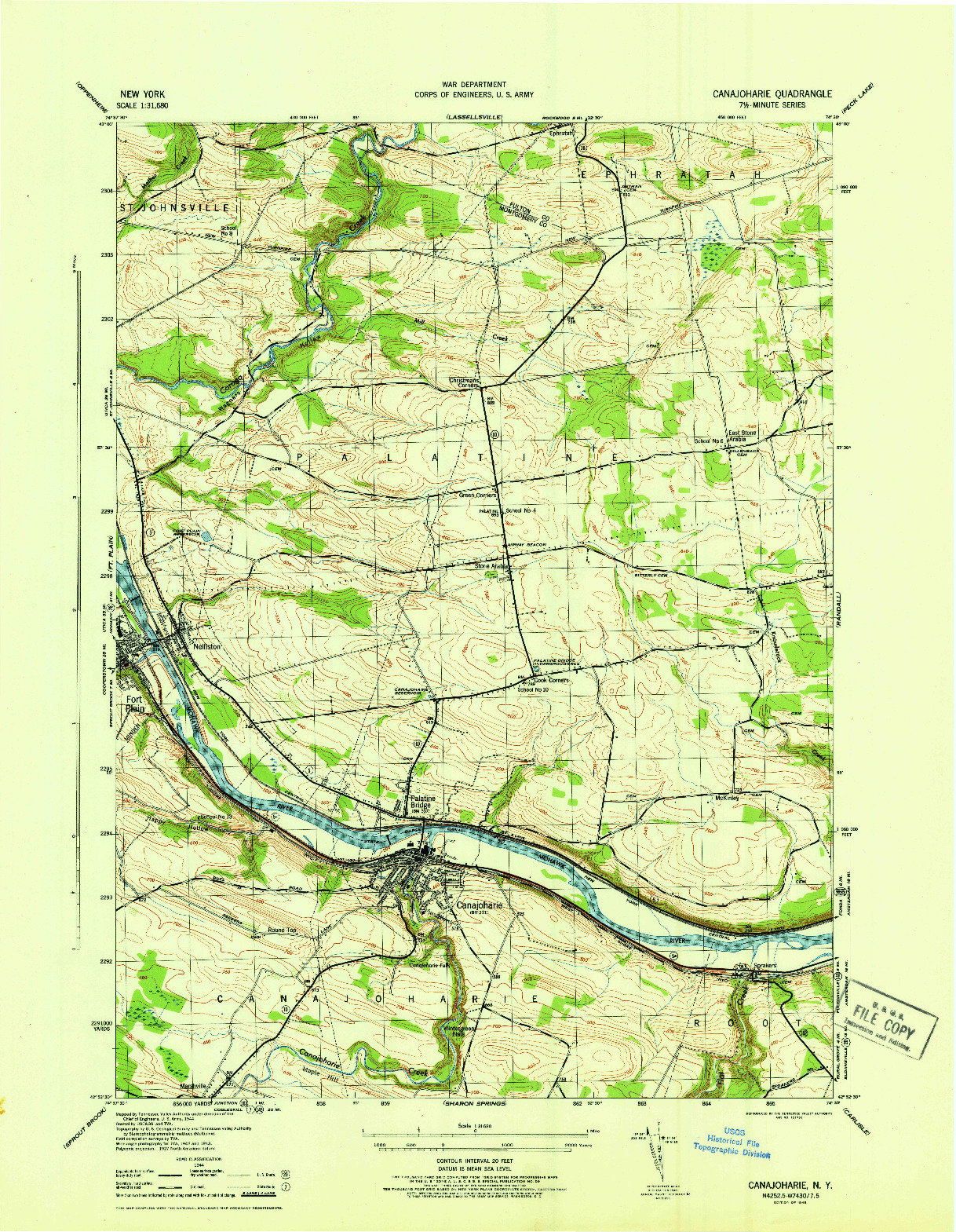USGS 1:31680-SCALE QUADRANGLE FOR CANAJOHARIE, NY 1946