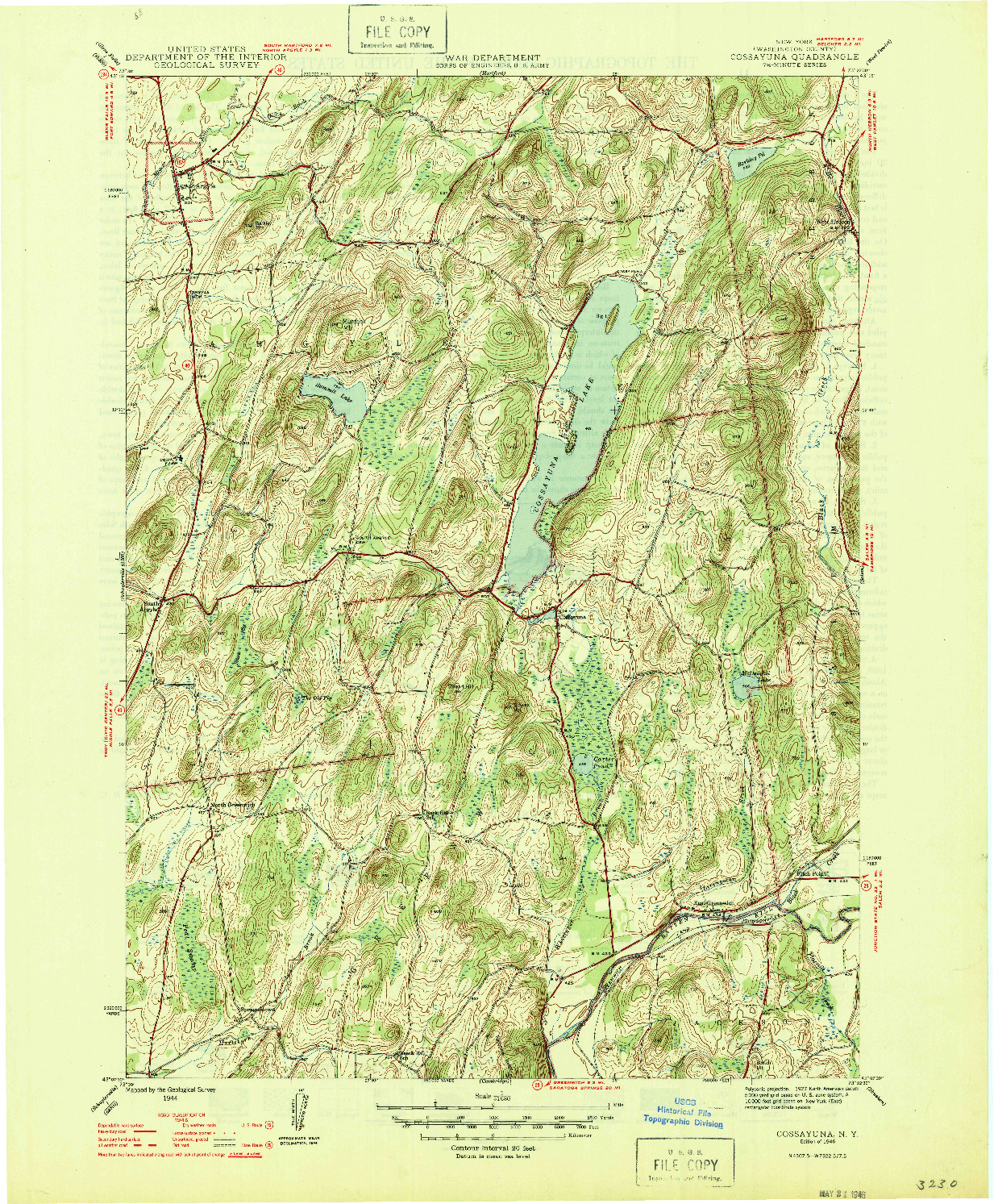 USGS 1:31680-SCALE QUADRANGLE FOR COSSAYUNA, NY 1946
