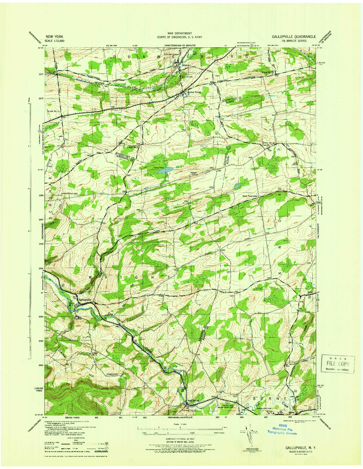 USGS 1:31680-SCALE QUADRANGLE FOR GALLUPVILLE, NY 1946
