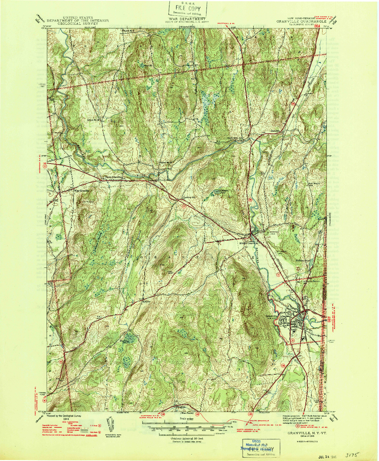 USGS 1:31680-SCALE QUADRANGLE FOR GRANVILLE, NY 1946