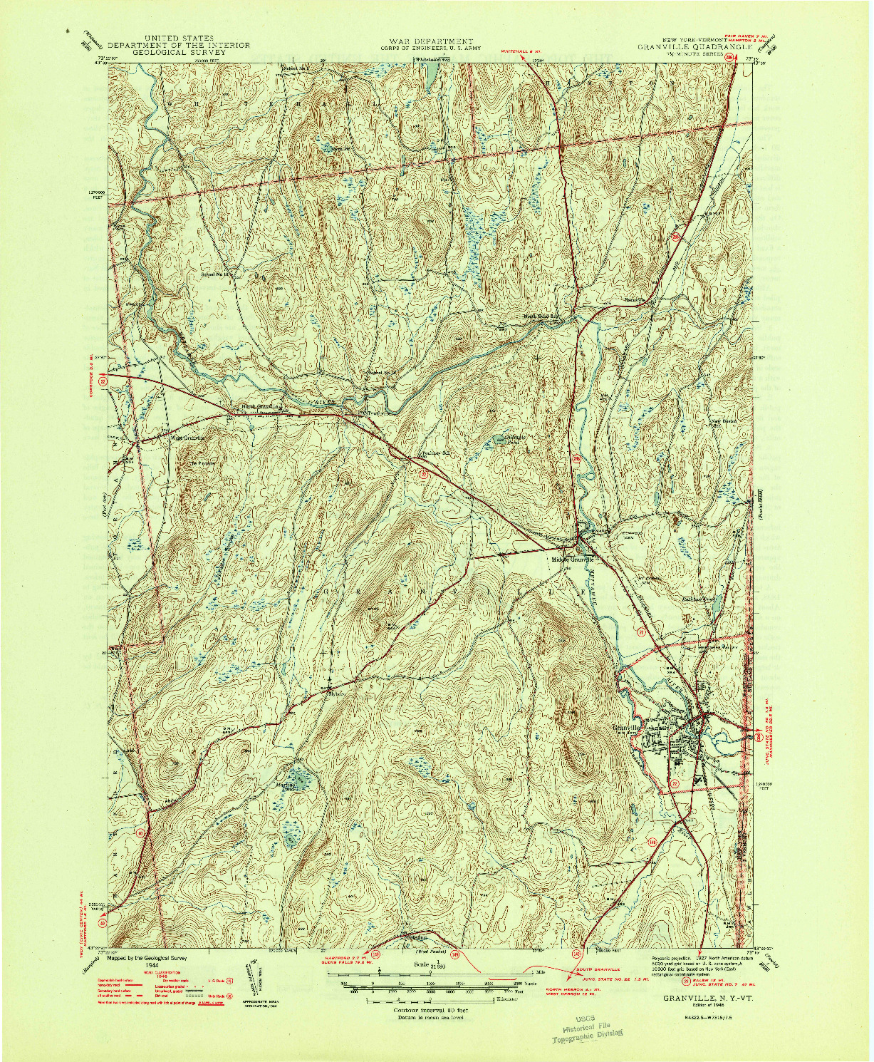 USGS 1:31680-SCALE QUADRANGLE FOR GRANVILLE, NY 1946