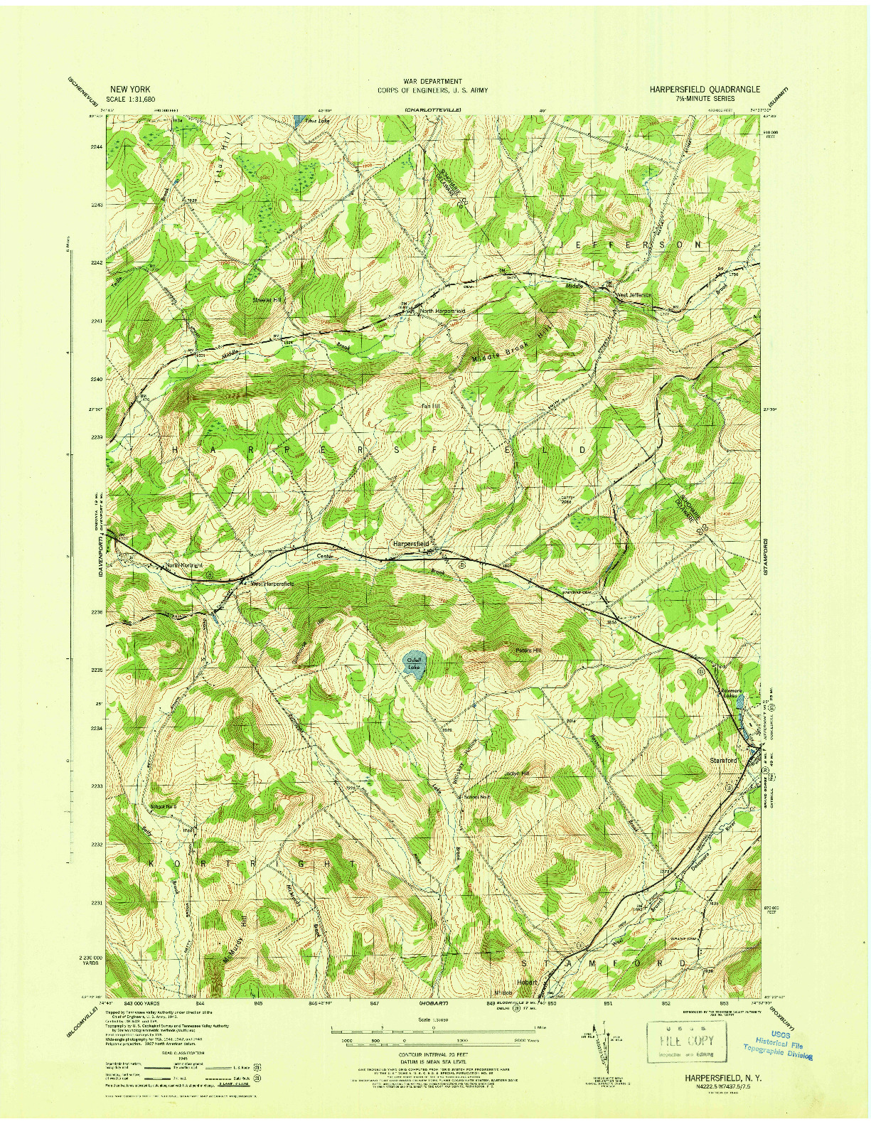 USGS 1:31680-SCALE QUADRANGLE FOR HARPERSFIELD, NY 1946