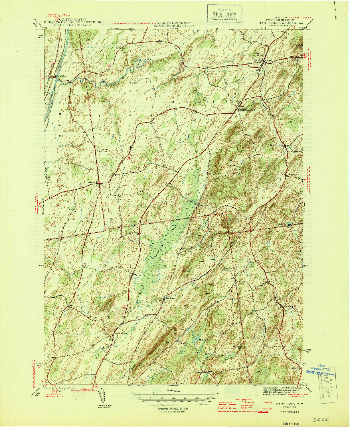 USGS 1:31680-SCALE QUADRANGLE FOR HARTFORD, NY 1944