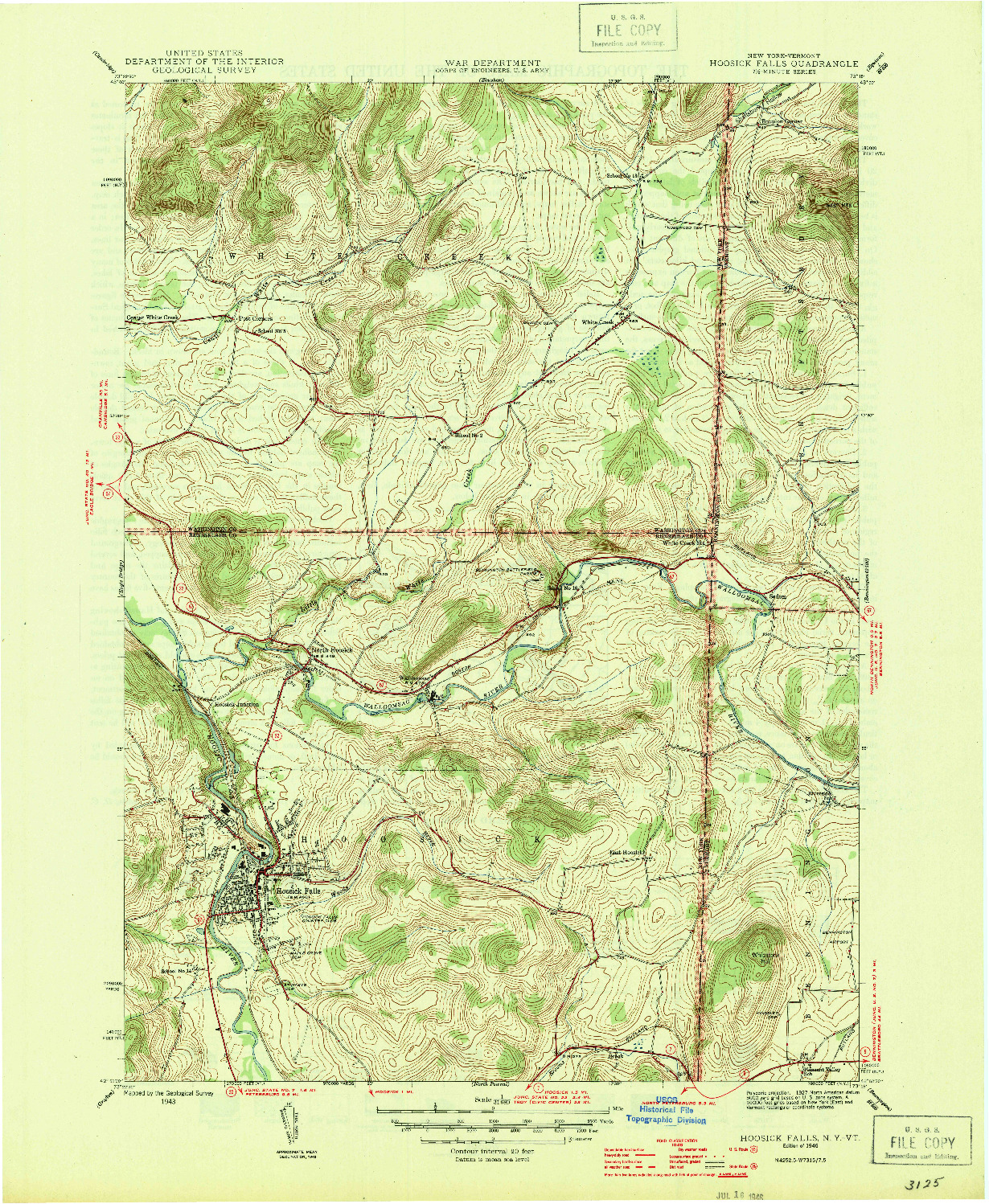 USGS 1:31680-SCALE QUADRANGLE FOR HOOSICK FALLS, NY 1946