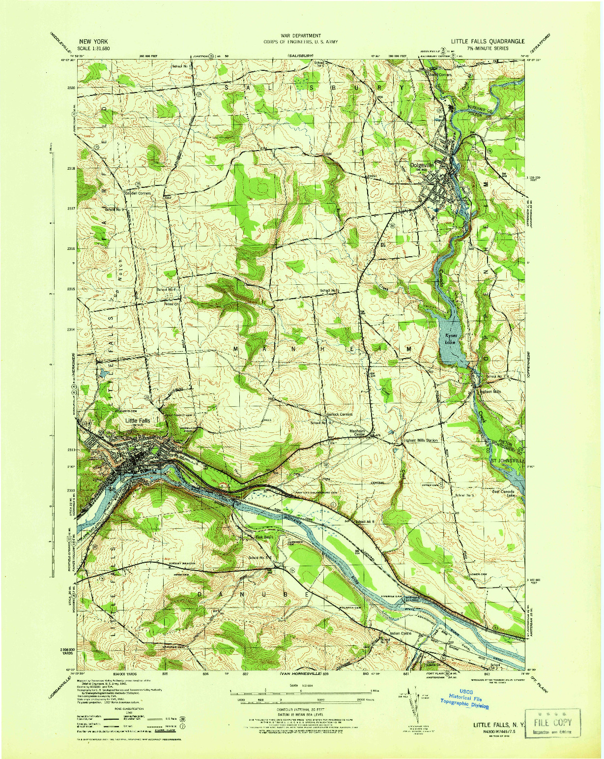 USGS 1:31680-SCALE QUADRANGLE FOR LITTLE FALLS, NY 1946