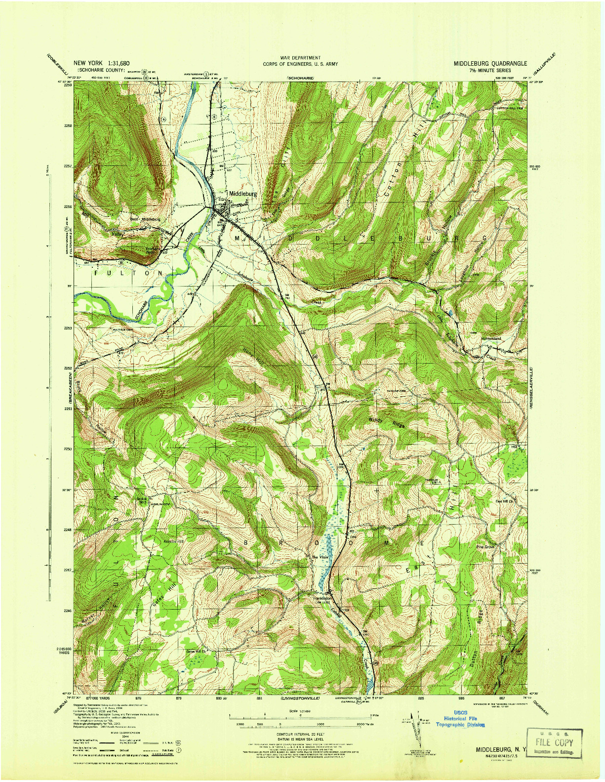 USGS 1:31680-SCALE QUADRANGLE FOR MIDDLEBURGH, NY 1946