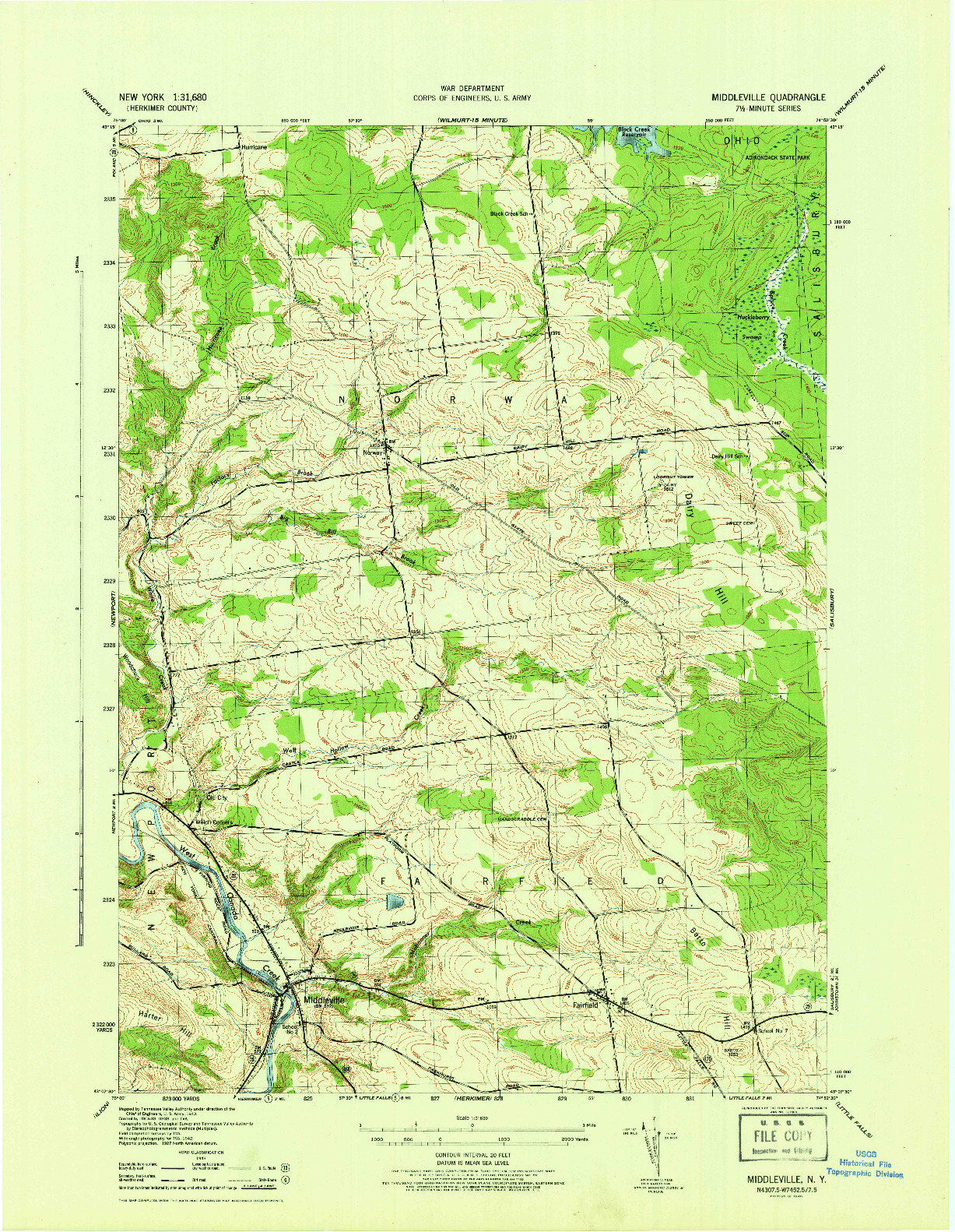 USGS 1:31680-SCALE QUADRANGLE FOR MIDDLEVILLE, NY 1946