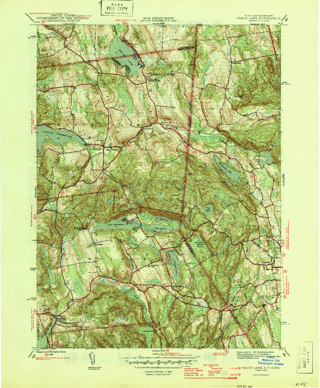 USGS 1:31680-SCALE QUADRANGLE FOR PEACH LAKE, NY 1946