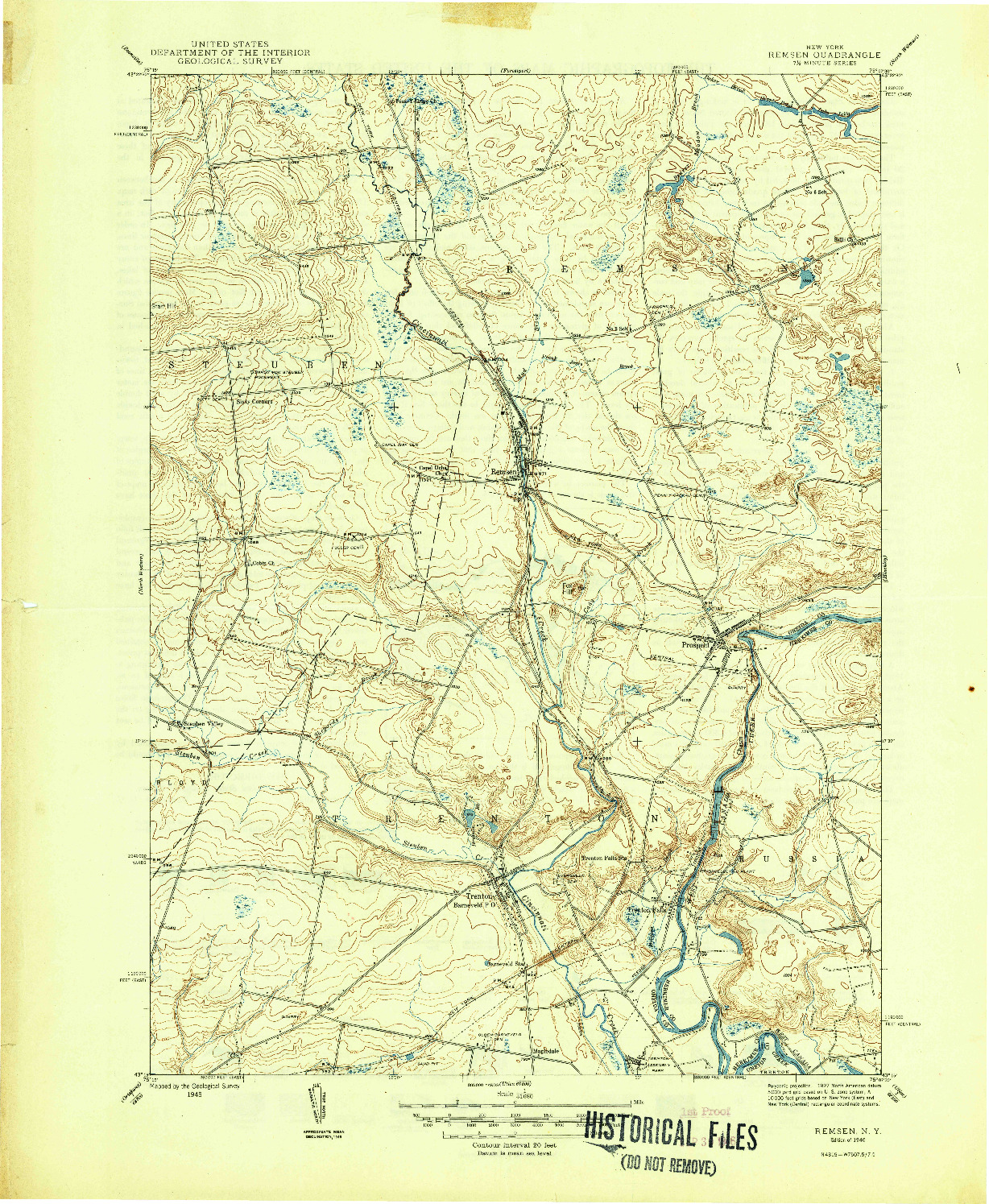 USGS 1:31680-SCALE QUADRANGLE FOR REMSEN, NY 1946