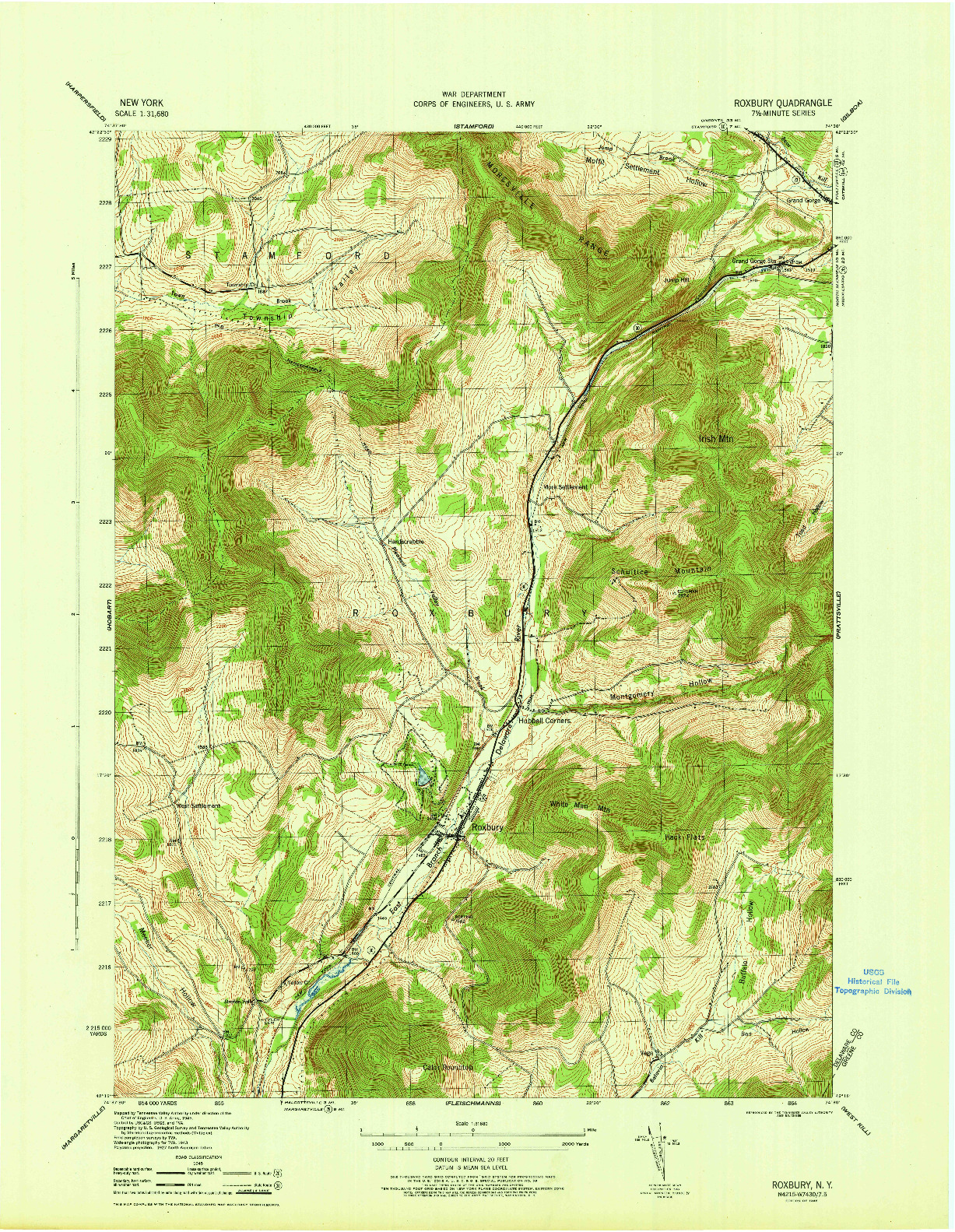 USGS 1:31680-SCALE QUADRANGLE FOR ROXBURY, NY 1946