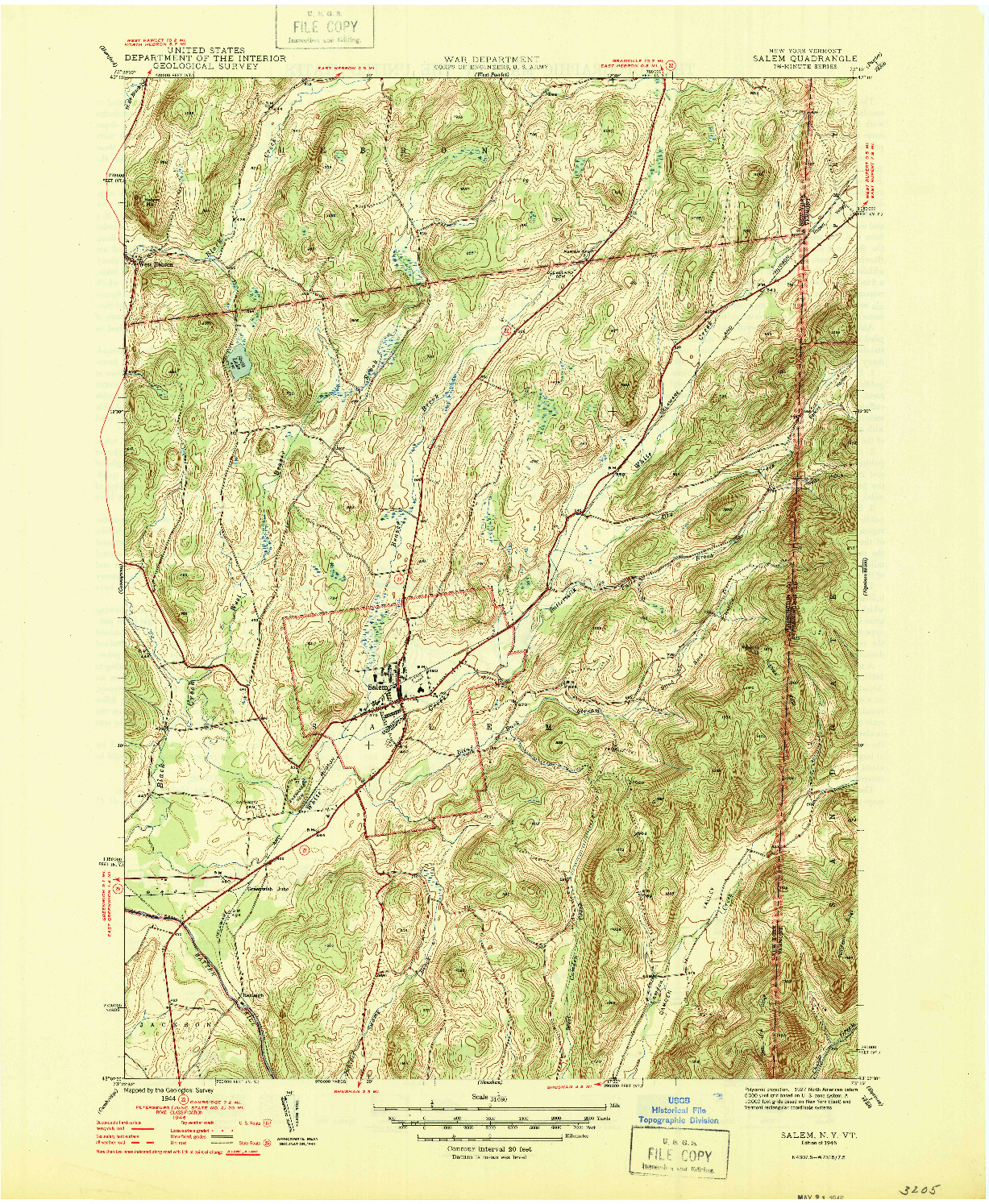 USGS 1:31680-SCALE QUADRANGLE FOR SALEM, NY 1946