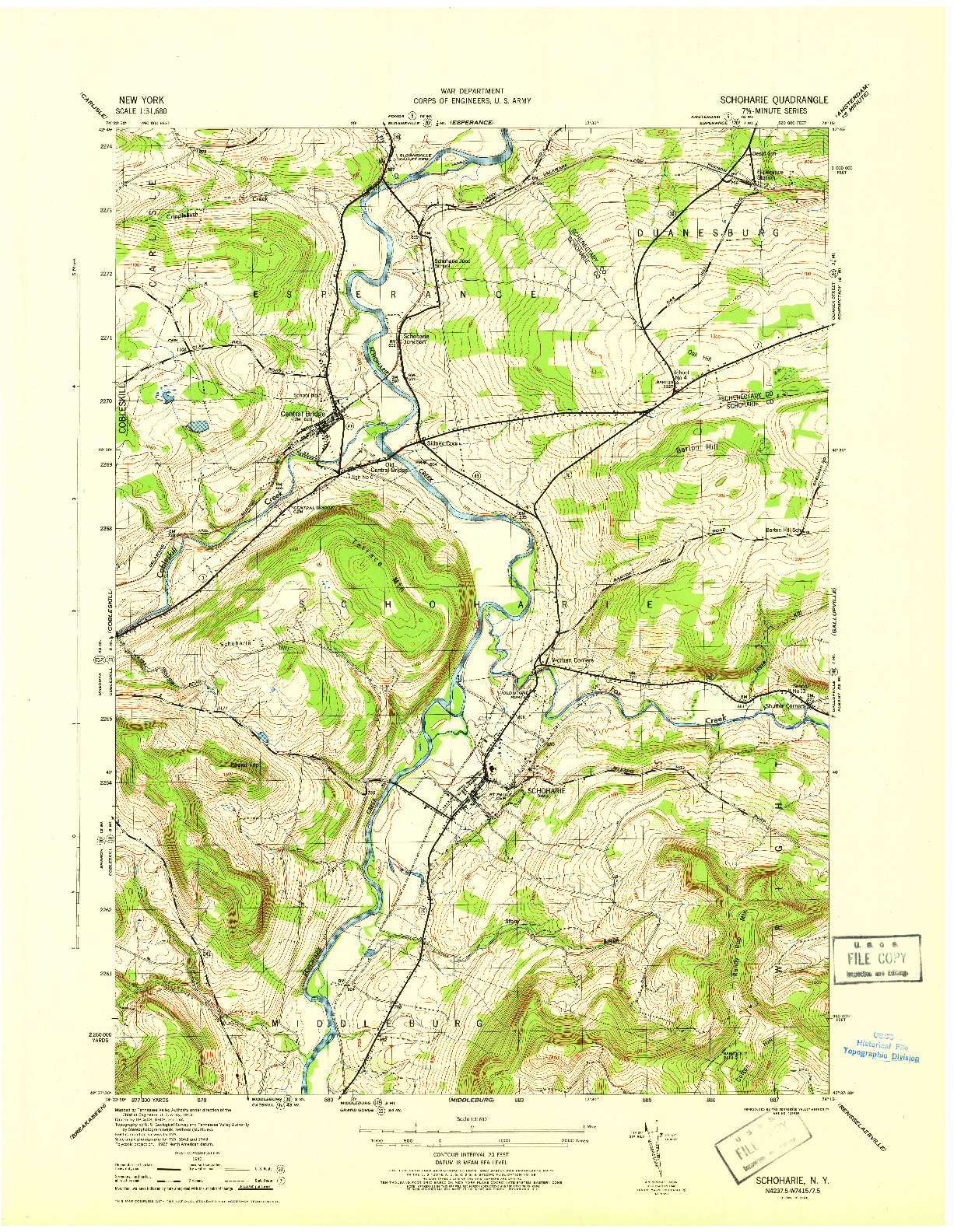USGS 1:31680-SCALE QUADRANGLE FOR SCHOHARIE, NY 1946