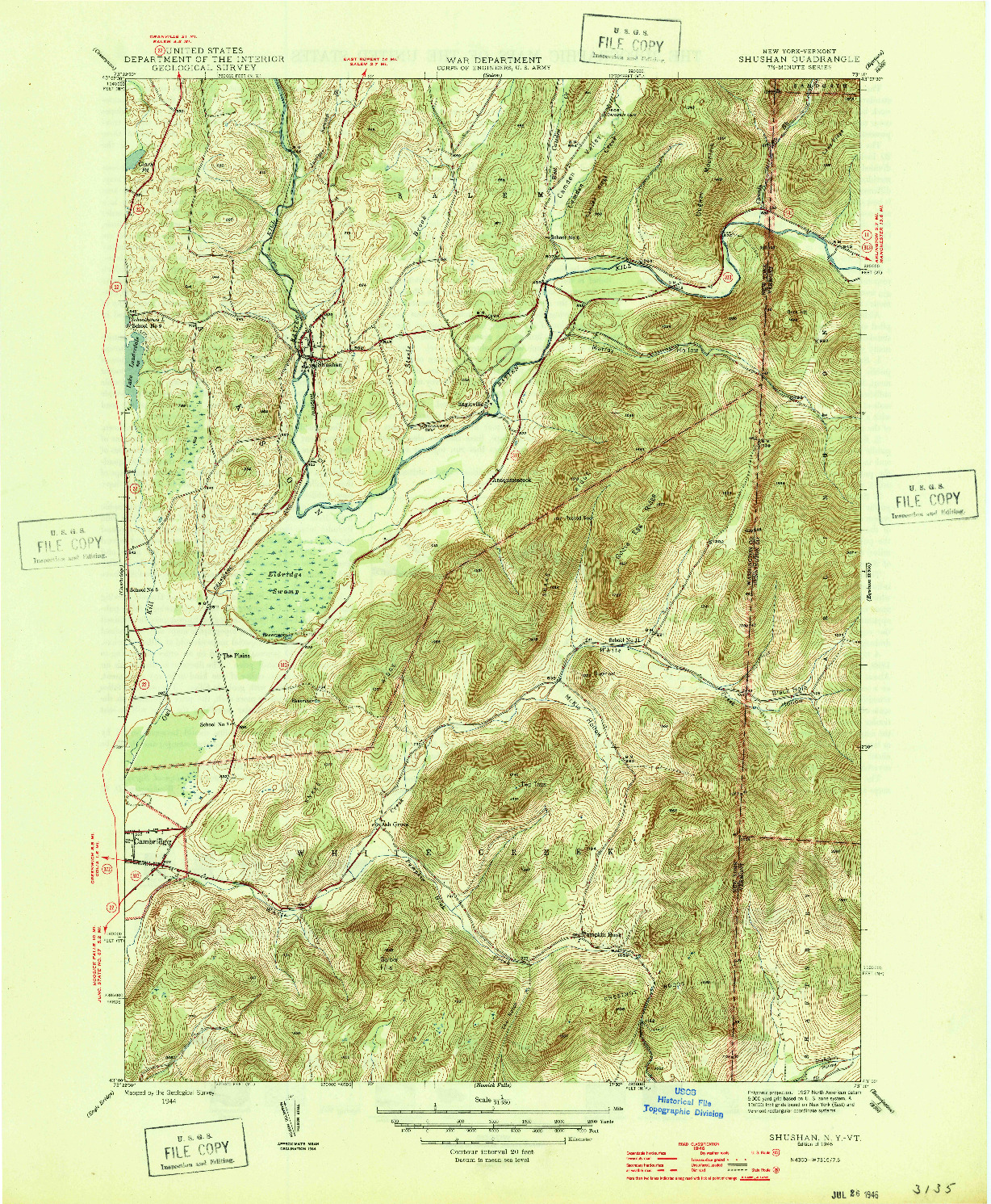 USGS 1:31680-SCALE QUADRANGLE FOR SHUSHAN, NY 1946