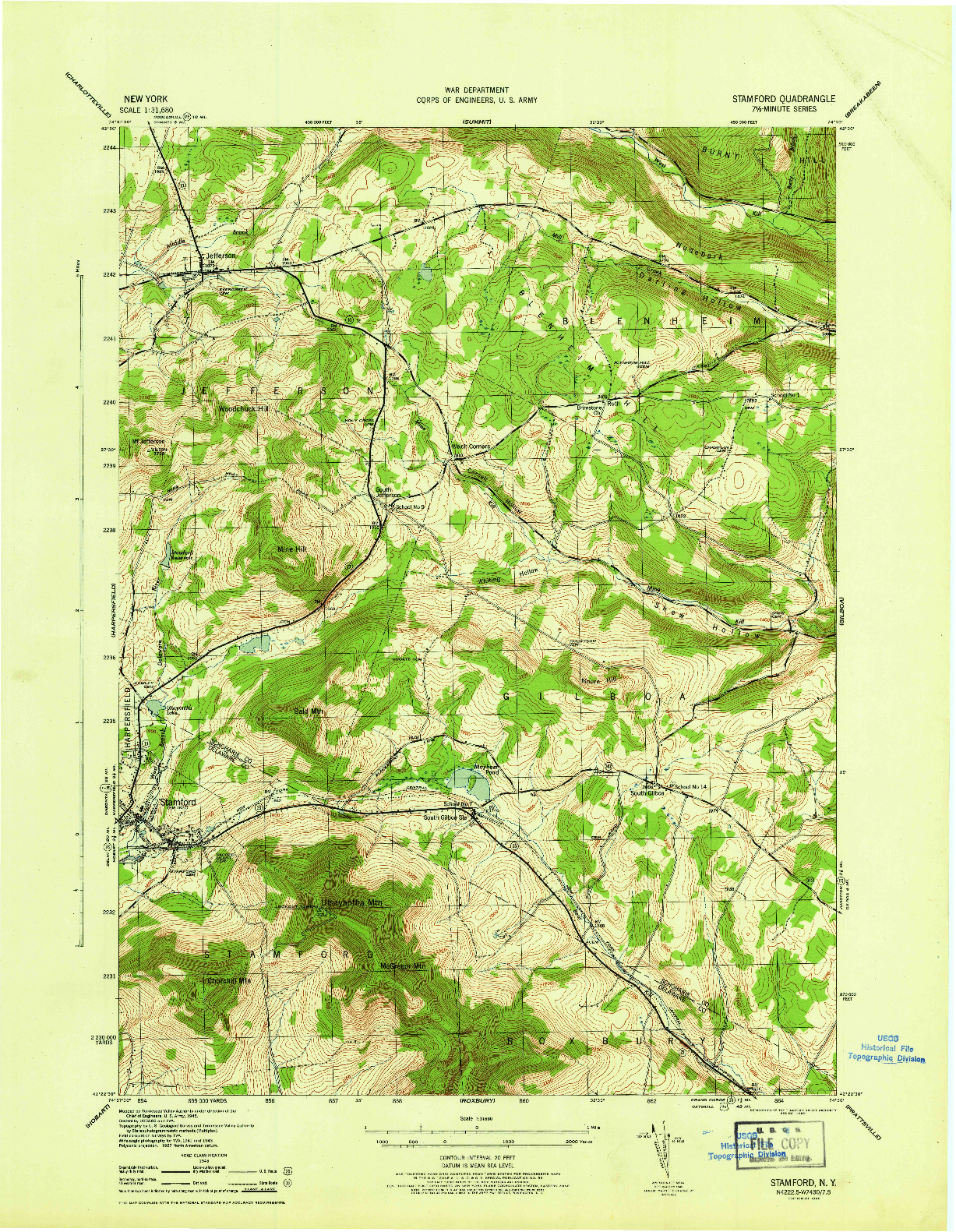 USGS 1:31680-SCALE QUADRANGLE FOR STAMFORD, NY 1946