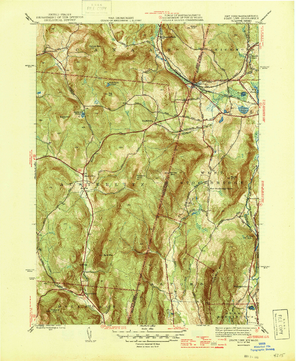 USGS 1:31680-SCALE QUADRANGLE FOR STATE LINE, NY 1946