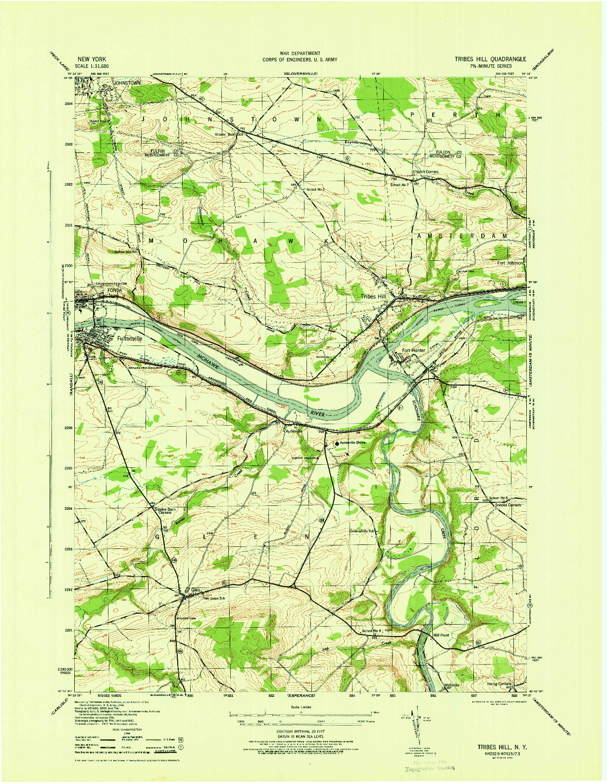 USGS 1:31680-SCALE QUADRANGLE FOR TRIBES HILL, NY 1946