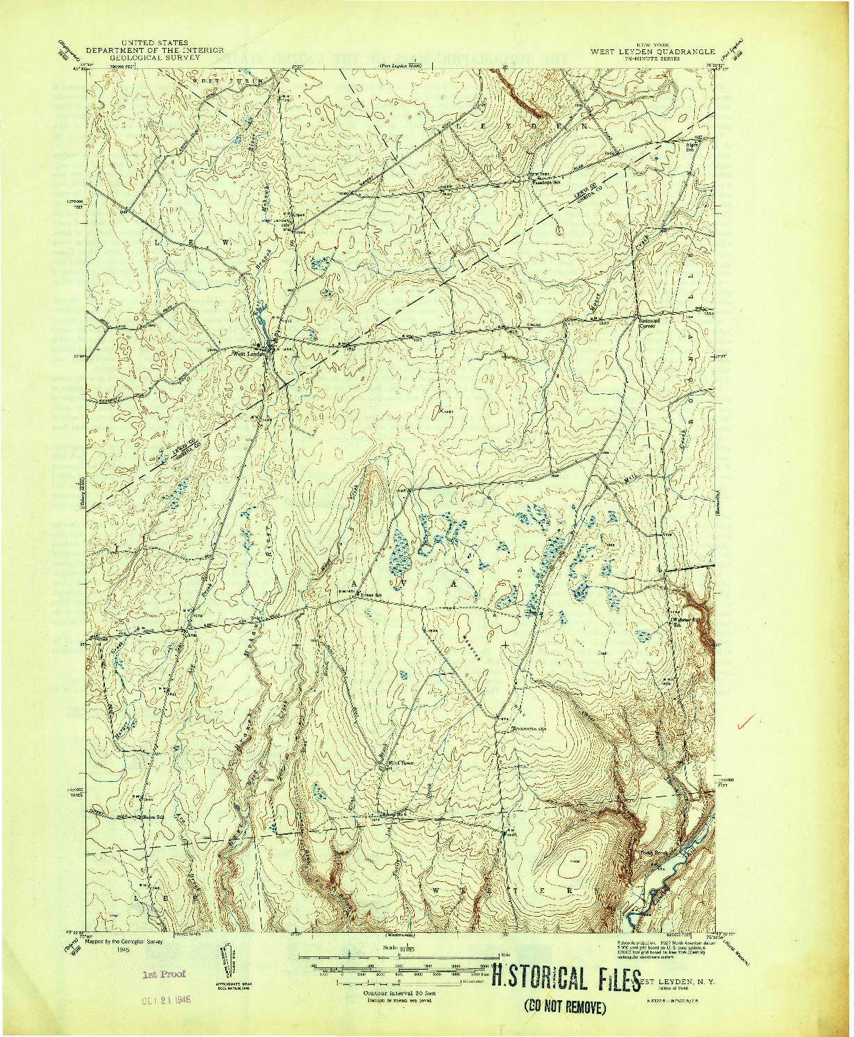 USGS 1:31680-SCALE QUADRANGLE FOR WEST LEYDEN, NY 1946