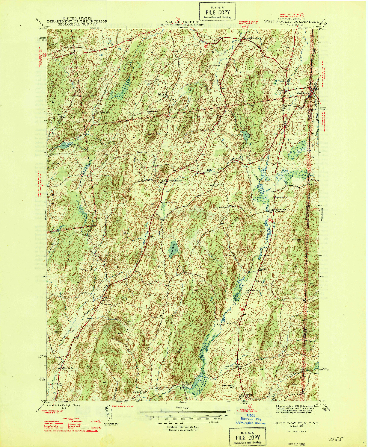 USGS 1:31680-SCALE QUADRANGLE FOR WEST PAWLET, NY 1946