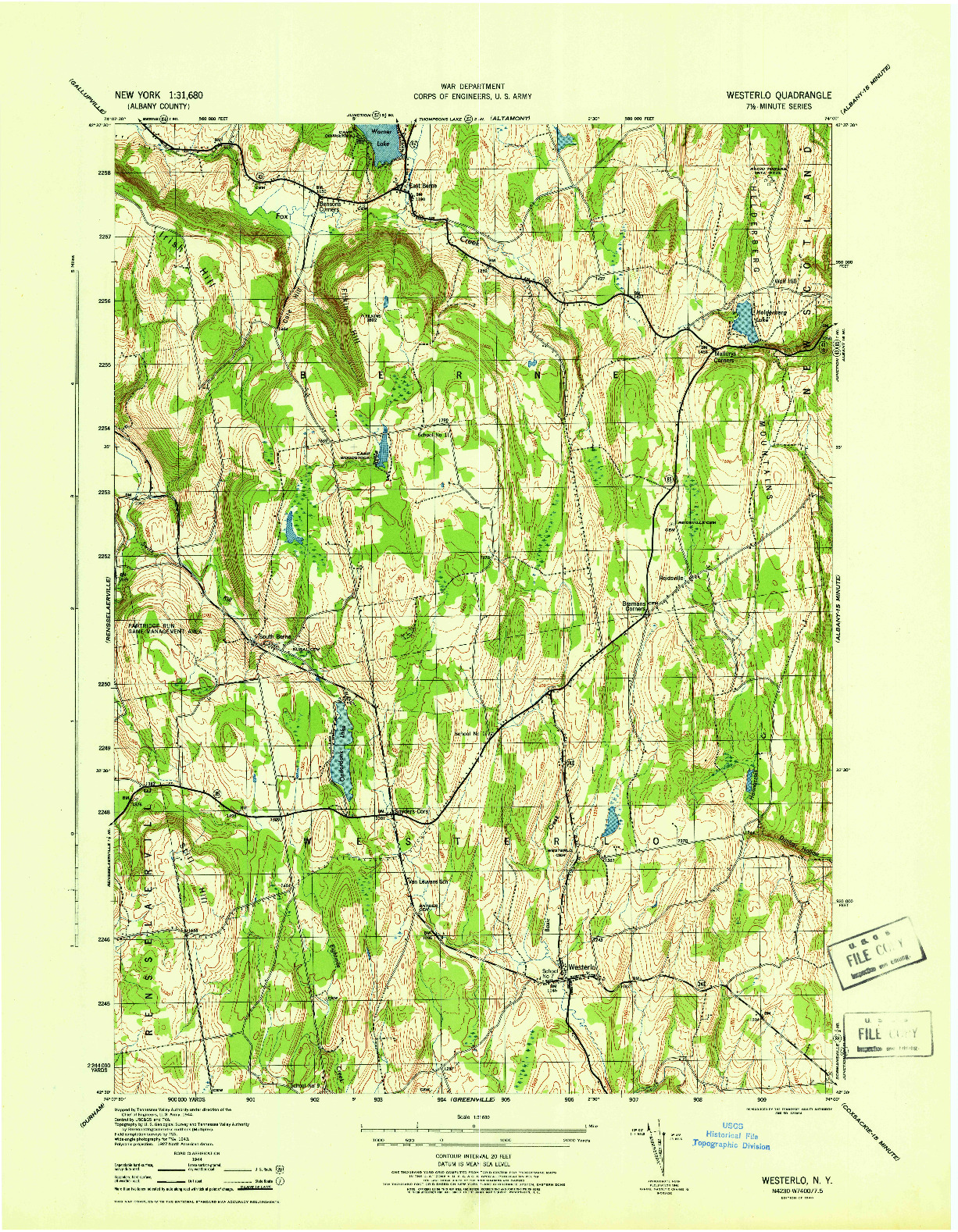 USGS 1:31680-SCALE QUADRANGLE FOR WESTERLO, NY 1946