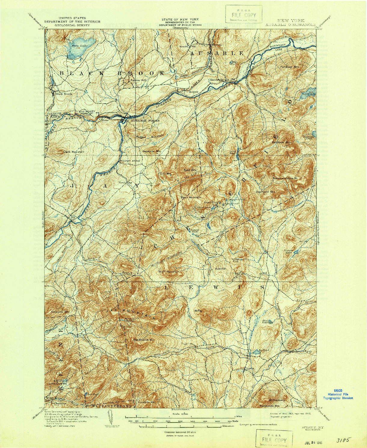 USGS 1:62500-SCALE QUADRANGLE FOR AUSABLE, NY 1903