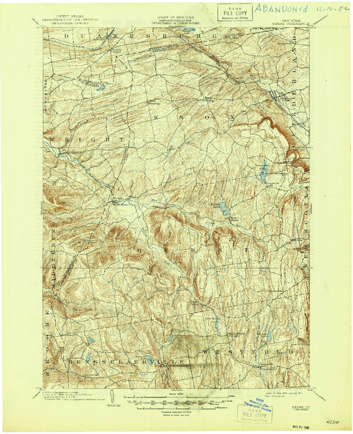 USGS 1:62500-SCALE QUADRANGLE FOR BERNE, NY 1903