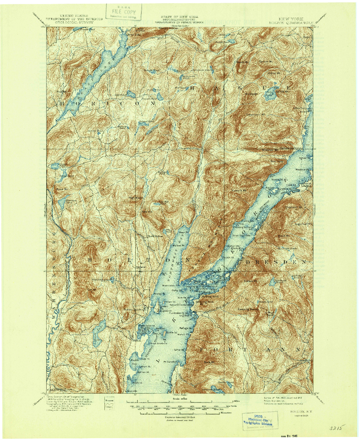 USGS 1:62500-SCALE QUADRANGLE FOR BOLTON, NY 1900