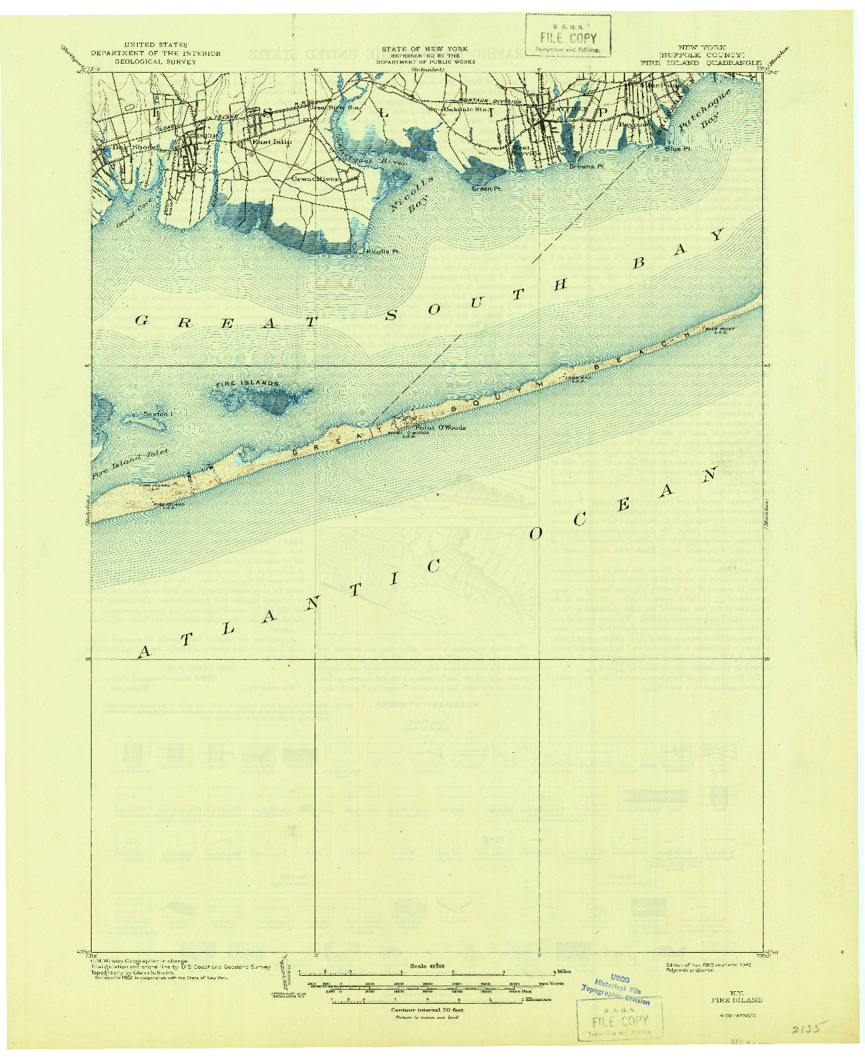 USGS 1:62500-SCALE QUADRANGLE FOR FIRE ISLAND, NY 1903