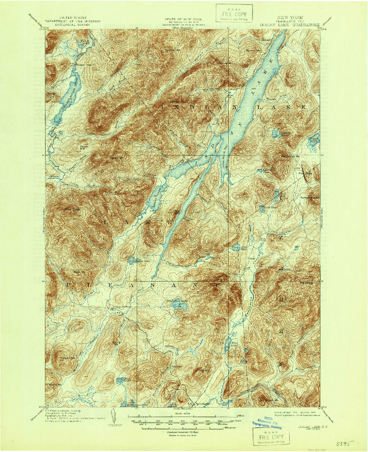 USGS 1:62500-SCALE QUADRANGLE FOR INDIAN LAKE, NY 1902