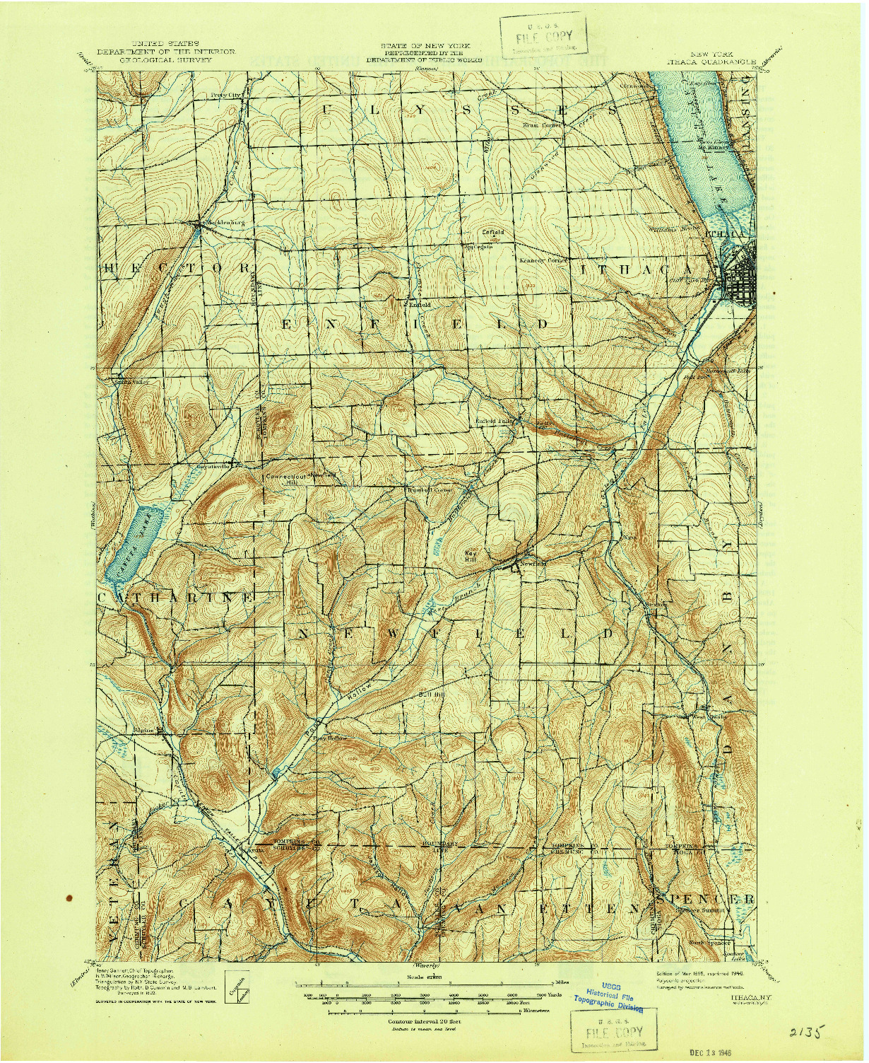 USGS 1:62500-SCALE QUADRANGLE FOR ITHACA, NY 1895