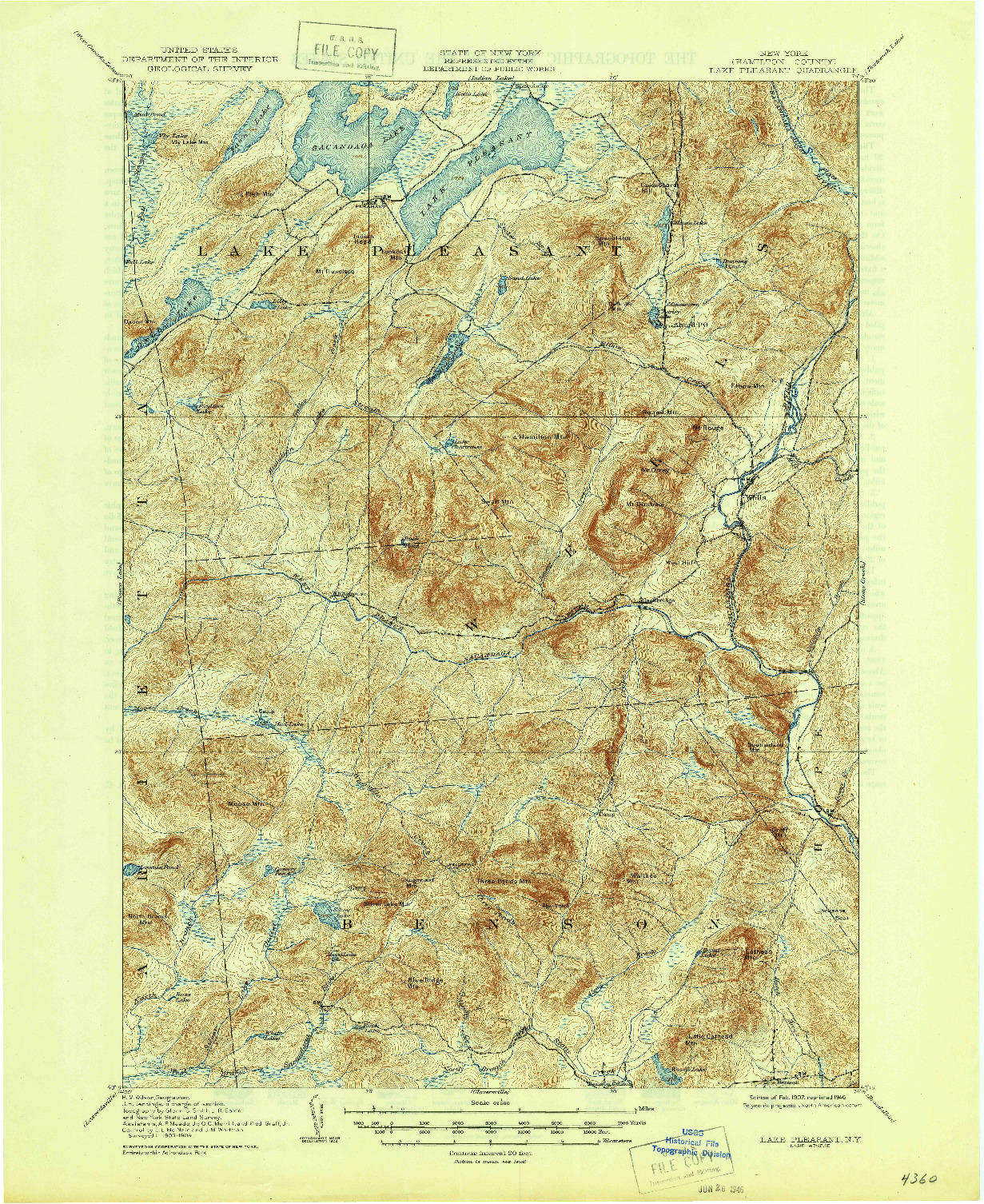 USGS 1:62500-SCALE QUADRANGLE FOR LAKE PLEASANT, NY 1907