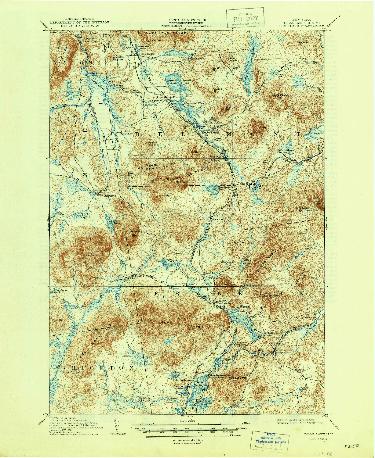 USGS 1:62500-SCALE QUADRANGLE FOR LOON LAKE, NY 1908