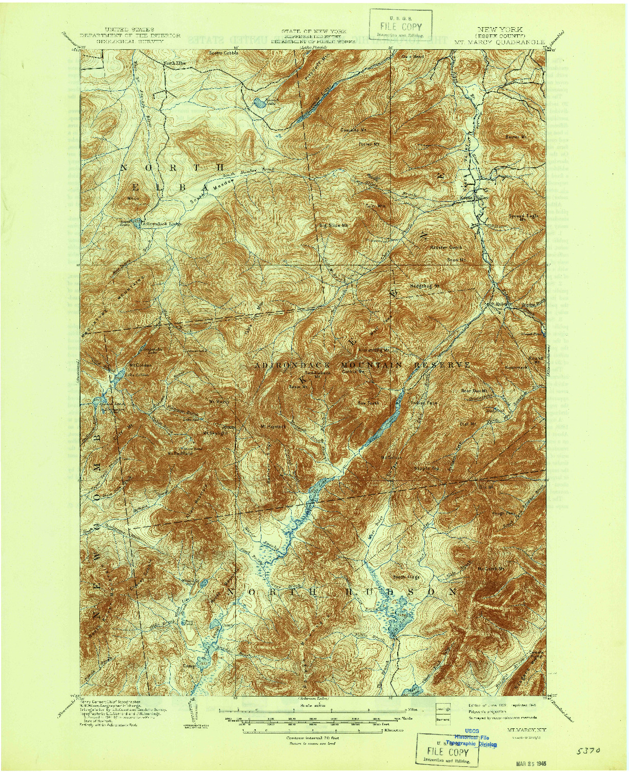 USGS 1:62500-SCALE QUADRANGLE FOR MT. MARCY, NY 1902