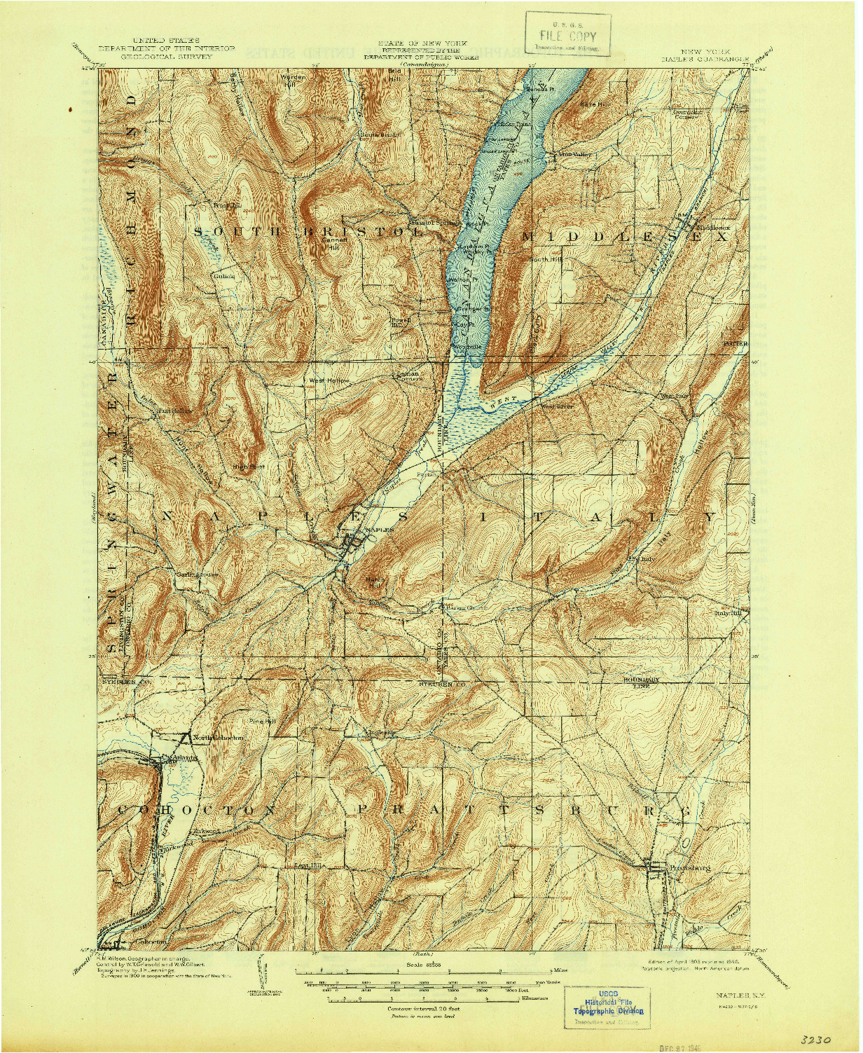 USGS 1:62500-SCALE QUADRANGLE FOR NAPLES, NY 1903