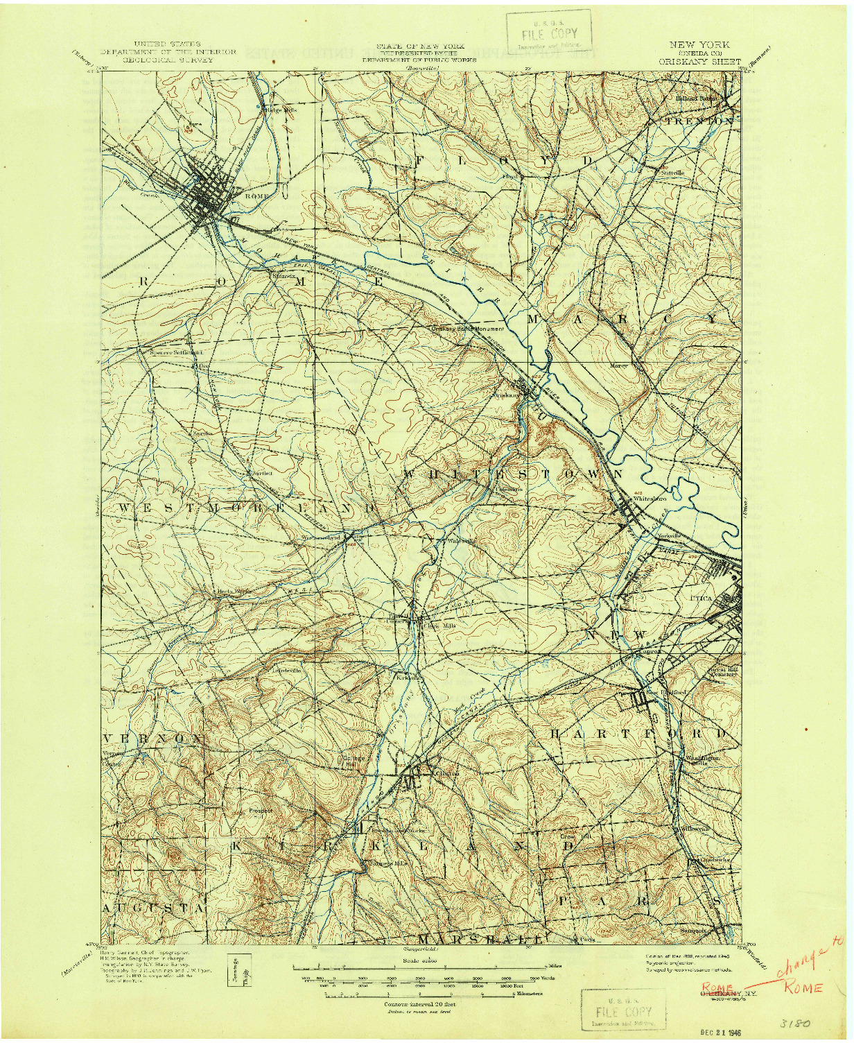 USGS 1:62500-SCALE QUADRANGLE FOR ORISKANY, NY 1898