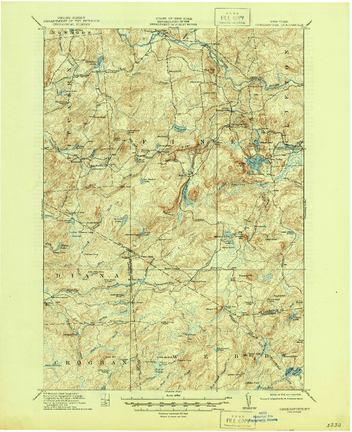 USGS 1:62500-SCALE QUADRANGLE FOR OSWEGATCHIE, NY 1918