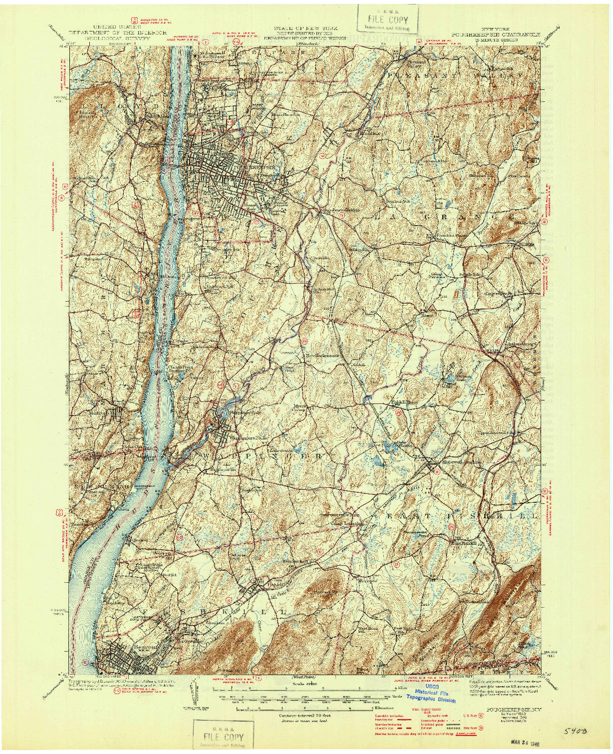 USGS 1:62500-SCALE QUADRANGLE FOR POUGHKEEPSIE, NY 1943