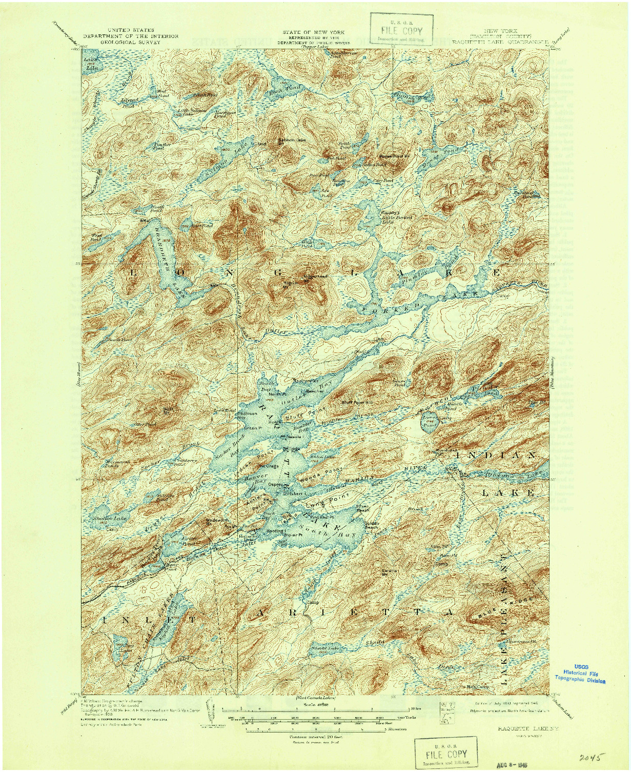 USGS 1:62500-SCALE QUADRANGLE FOR RAQUETTE LAKE, NY 1903