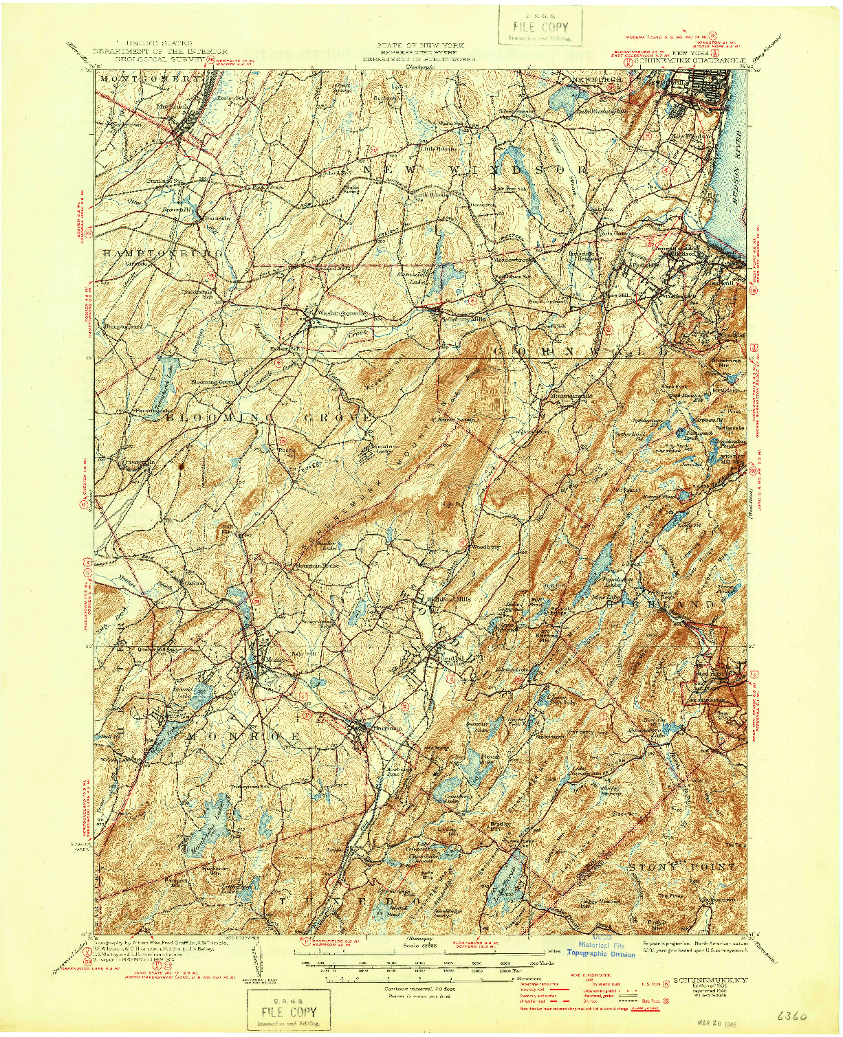 USGS 1:62500-SCALE QUADRANGLE FOR SCHUNEMUNK, NY 1935