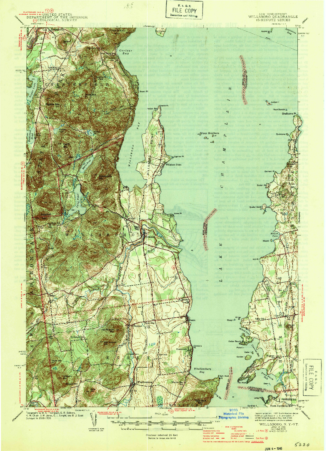 USGS 1:62500-SCALE QUADRANGLE FOR WILLSBORO, NY 1943