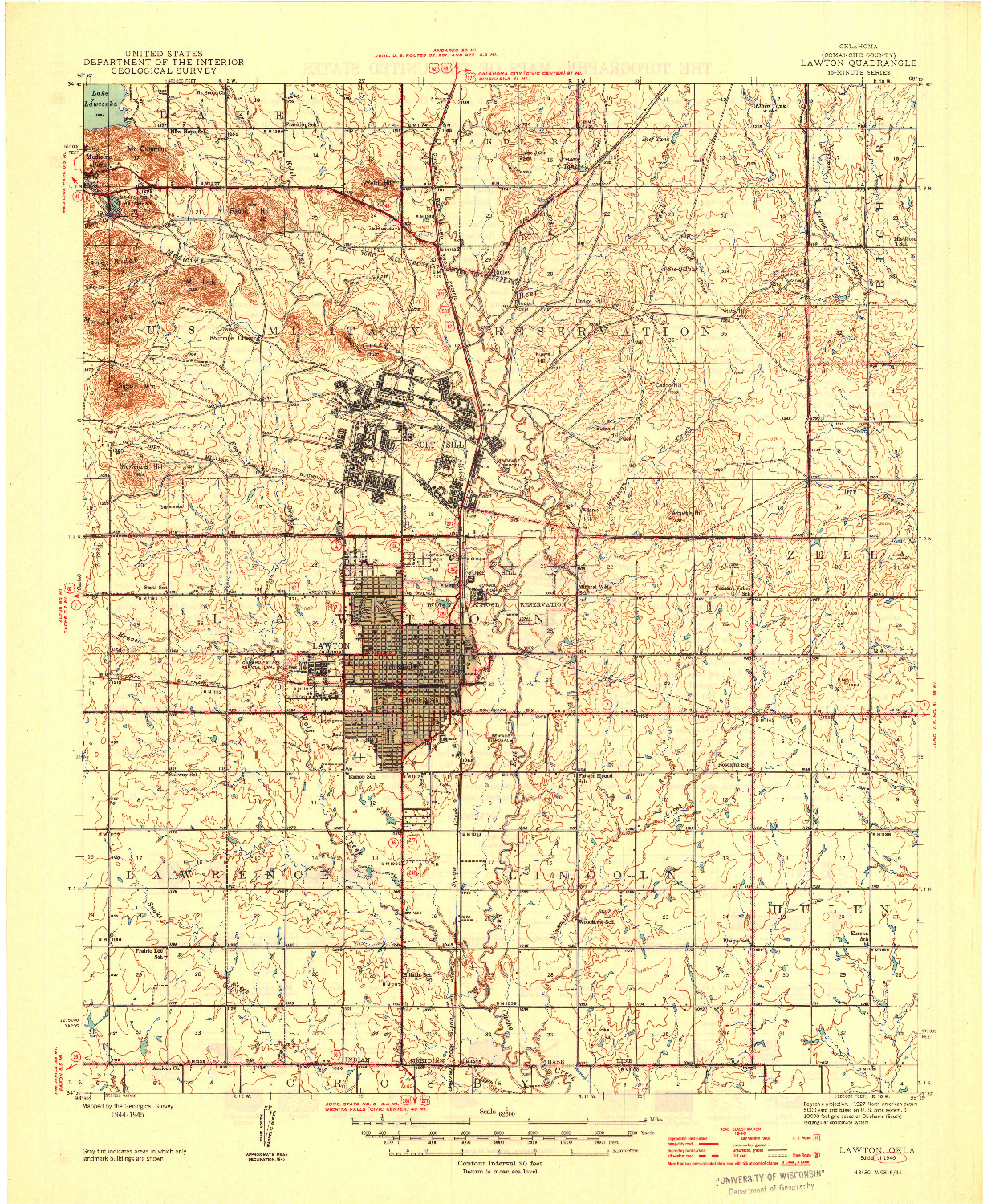 USGS 1:62500-SCALE QUADRANGLE FOR LAWTON, OK 1946