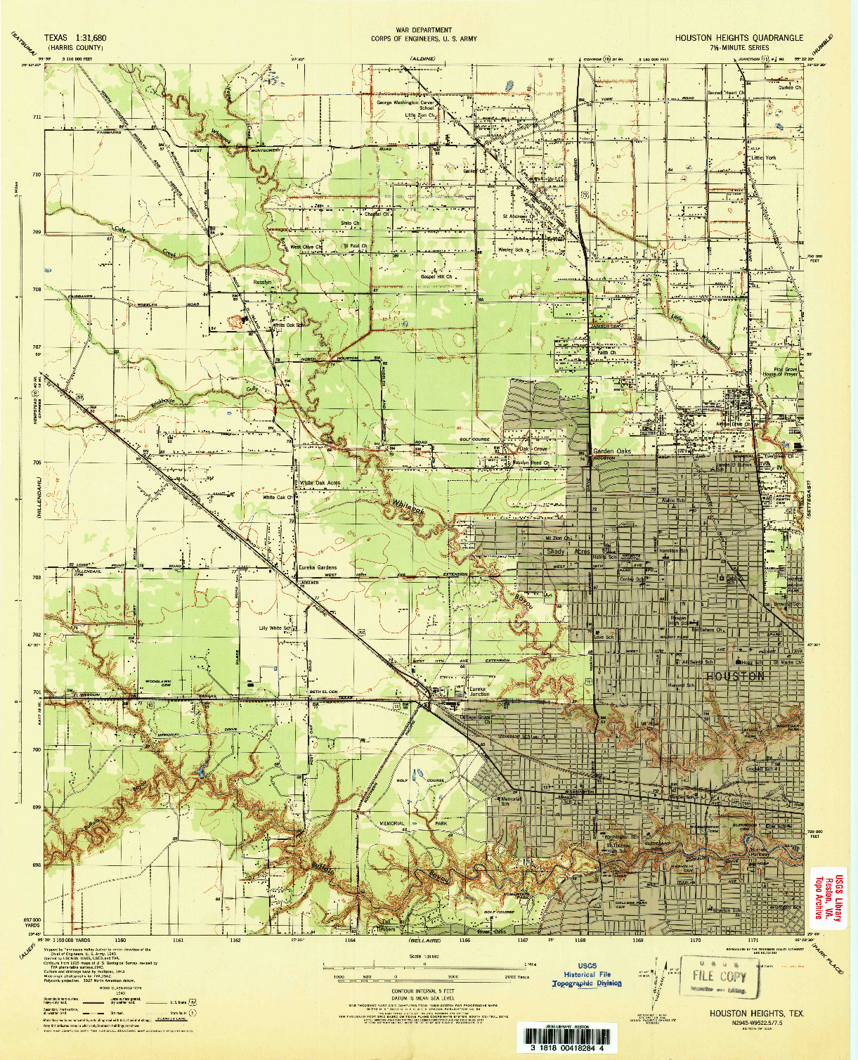 USGS 1:31680-SCALE QUADRANGLE FOR HOUSTON HEIGHTS, TX 1946