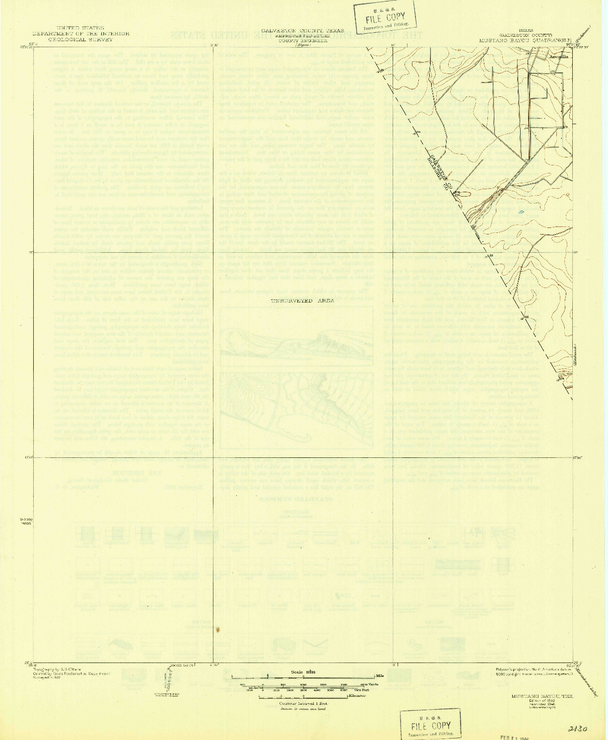 USGS 1:31680-SCALE QUADRANGLE FOR MUSTANG BAYOU, TX 1932