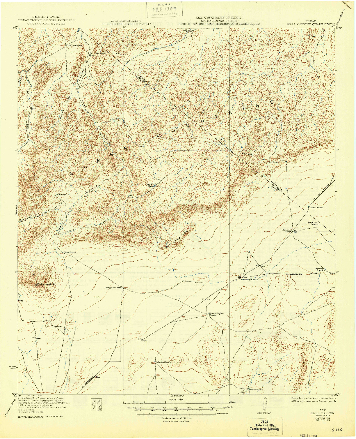 USGS 1:62500-SCALE QUADRANGLE FOR HESS CANYON, TX 1923