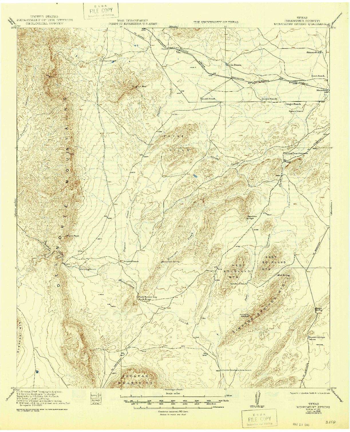 USGS 1:62500-SCALE QUADRANGLE FOR MONUMENT SPRING, TX 1921